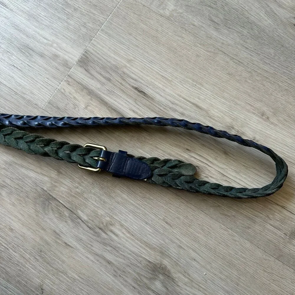 J. Crew Blue Genuine Leather Braided Plaited Belt Size S/M - Picture 5 of 7